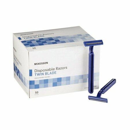 MCKESSON Twin-Blade Disposable Razor, Blue, 50PK 16-RZ50
